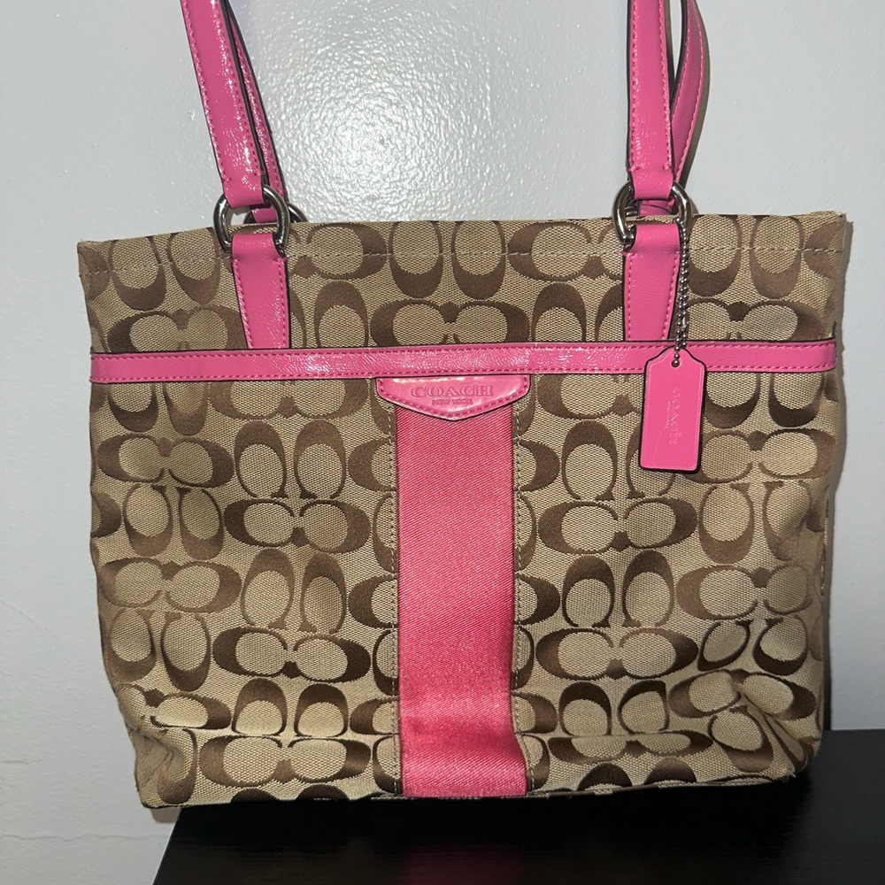 Coach Canvas Tote Bag - Pink and Tan